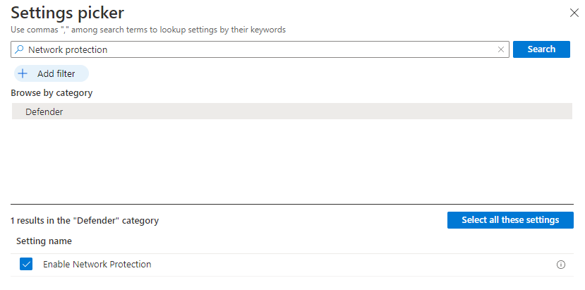 Adding Network protection setting in Settings catalog